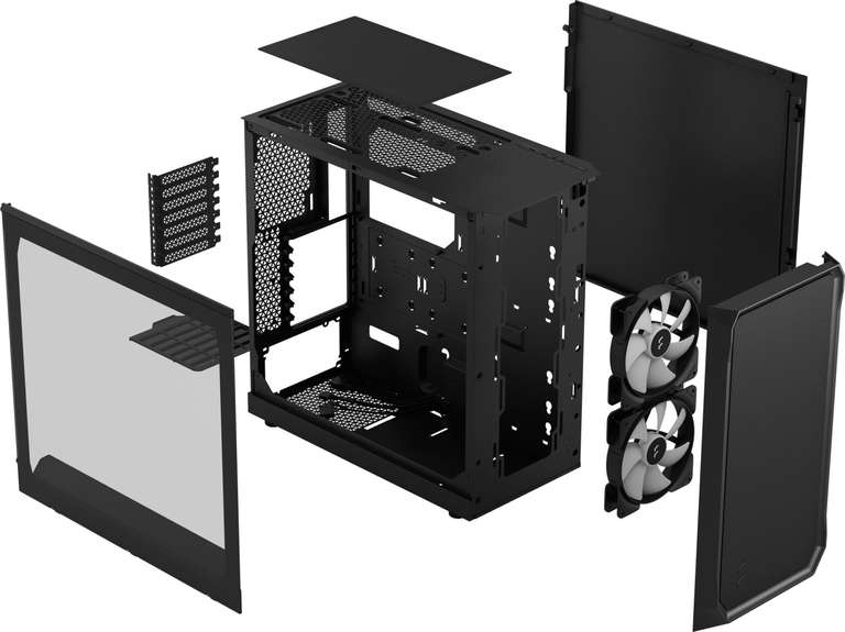 Fractal Design Focus 2 RGB Black TG PC-Gehäuse (46l, bis ATX, 2x 140mm ARGB-Frontlüfter & LED-Steuerung, Glasfenster, Staubfilter)