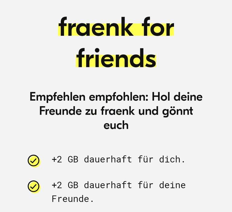 [fraenk KwK] 10€ für bis zu 42 GB! DAUERHAFT gibt es +2 GB für dich & jeden Freund / Telekom Allnet & SMS Flat (ab 01.02.)