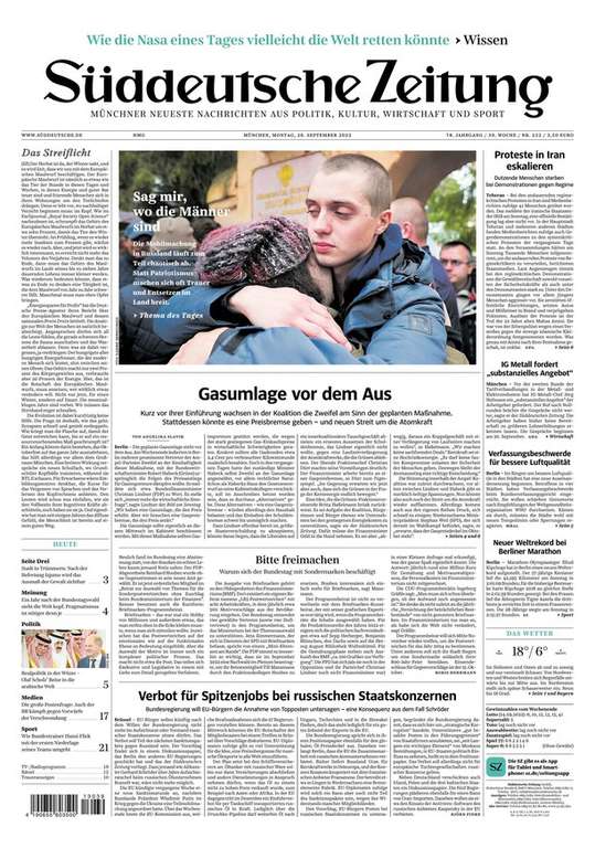 US Vorwahlen DEAL: 50 Ausgaben Süddeutsche Zeitung MO - SA für 50 EUR einlösbar bis 31.10.