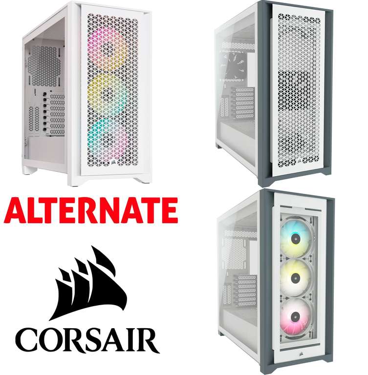 Weiße PC-Gehäuse von Corsair bei Alternate: iCue 4000D RGB Airflow - 106,89€ | 5000D Airflow - 116,89€ | iCue 5000X RGB - 156,89€