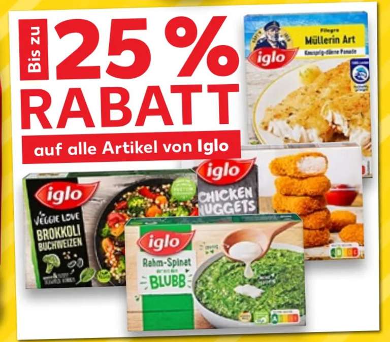 [Kaufland] Bis zu 25% auf alle Iglo Green Cuisine Produkte + 1,00€ Coupon zusätzlich einlösbar (bspw. Gemüsestäbchen für 1,24€)