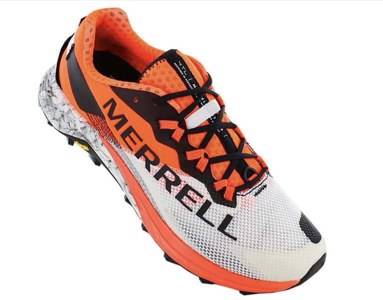 Merrell MTL Long Sky 2 Herren Berg-Laufschuhe in Orange/Weiß | Gr. 41 - 44.5, nachhaltige Trailrunning-Sneaker mit Vibram-Sohle & FloatPro