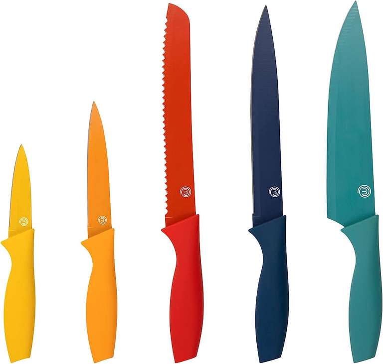 [Prime] MasterChef Messerset 5-teilig, Farbkollektion | Kochmesser, Gemüsemesser, Schälmesser, Schneidemesser & Brotmesser