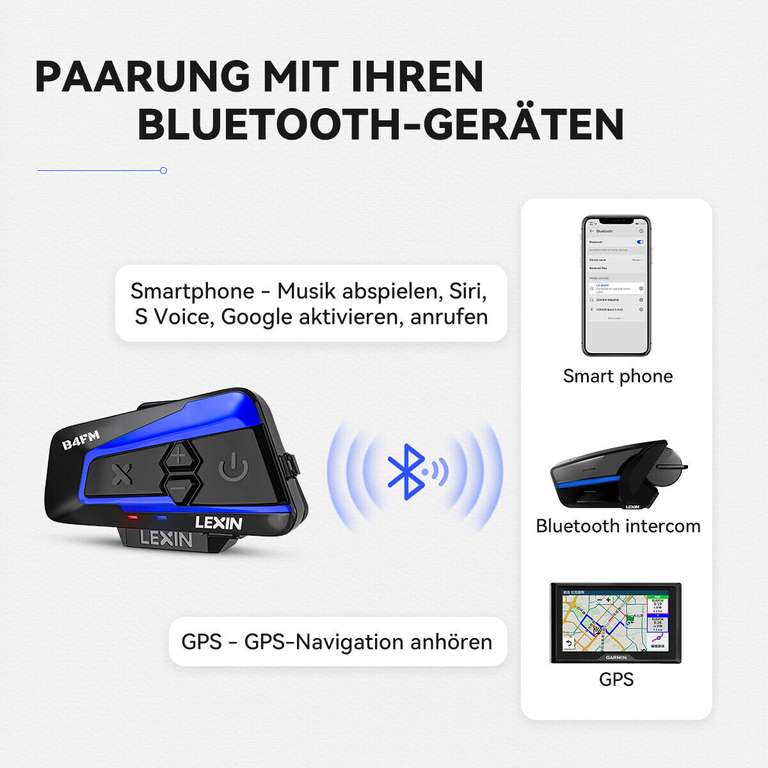 LEXIN B4FM Intercom Motorrad Headset (Bluetooth 5.0)
