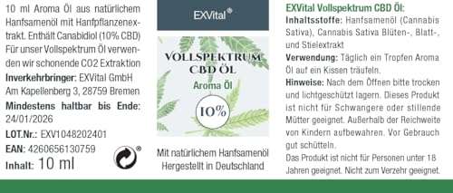 EXVital CBD Öl 10%,Natürlich mit Hanföl- Vollspektrum Tropfen - Cannabisöl mit 1000mg Cannabidiol, Premiumqualität