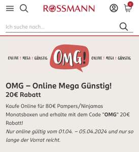 [Rossmann] Kaufe für 80€ Pampers/Ninjamas erhalte 20€ Rabatt (online)