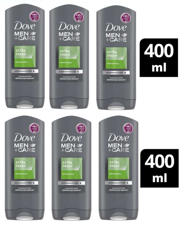 Prime Sparabo: Dove Men+Care 3-in-1 Duschgel Extra Fresh XXL - 6x 400 ml (Einzelpreis 1,47 statt 2,30) - umgerechnet 0,92€ auf 250ml Flasche