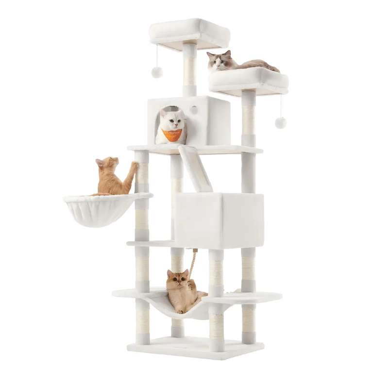 Songmics Feandrea Kratzbaum 168 cm  13 Sisalstmme, 2 Hhlen, 2  Plattformen, cremewei, bis 65 kg at Joybuy