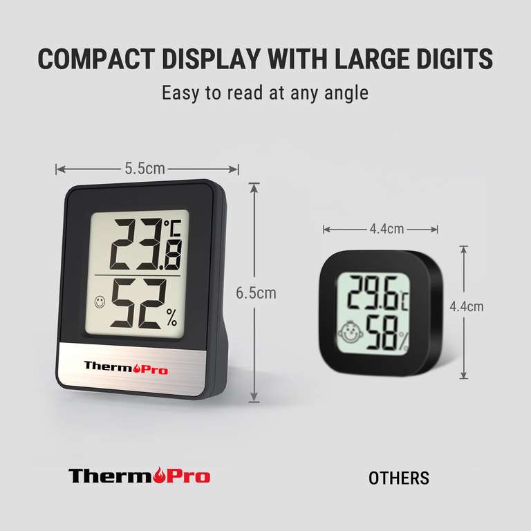ThermoPro TP49-3 Kleines digitales Hygrometer, Innenthermometer, Raumthermometer, Temperaturmonitor und Feuchtigkeitsmesser für den Komfort
