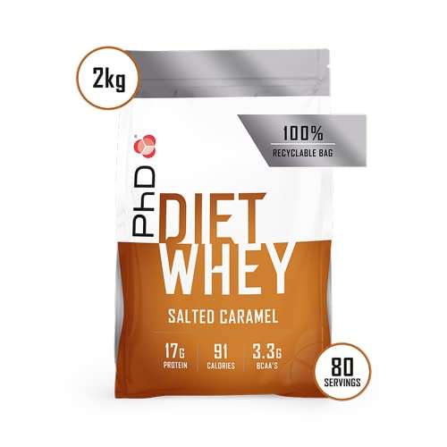 PhD Nutrition Diet Whey Proteinpulver | Salted Caramel Molkenprotein | zuckerarm, fettarm, proteinreich, 1 kg, 40 Portionen (SparAbo Prime)
