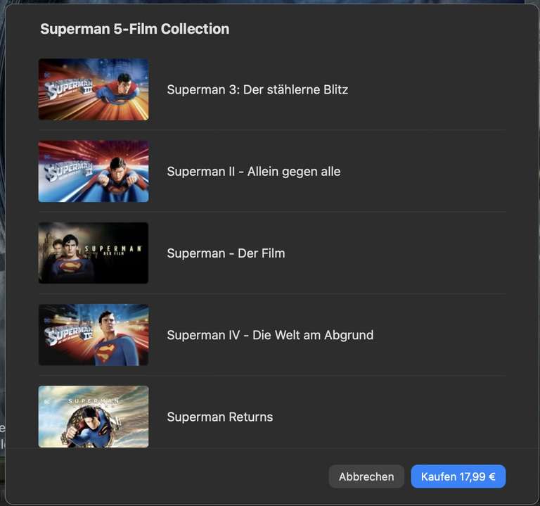 Superman 5-Film Collection Apple TV / iTunes [4k/HD]