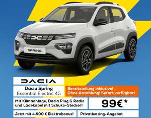 Privatleasing: Dacia Spring Electric 45PS (& Gigaset GX290 plus) für 99€/Monat, 24 Monate 5000km/Jahr, 0€ Überführung, GF 0,44