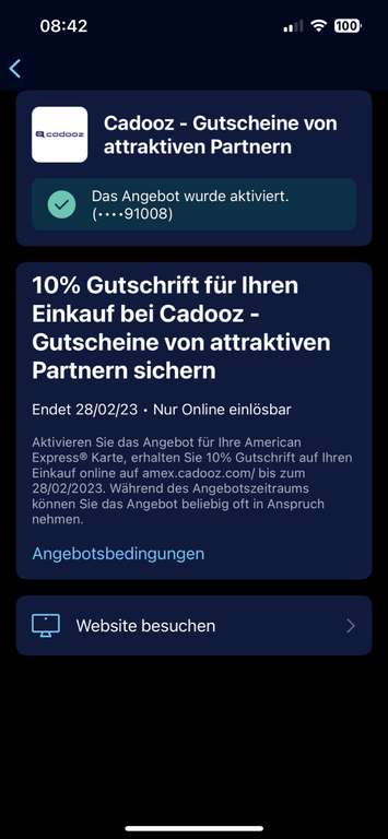 AMEX-Offers 10% bei Cadooz (Zalando, H&M, Christ, Intersport, etc.)