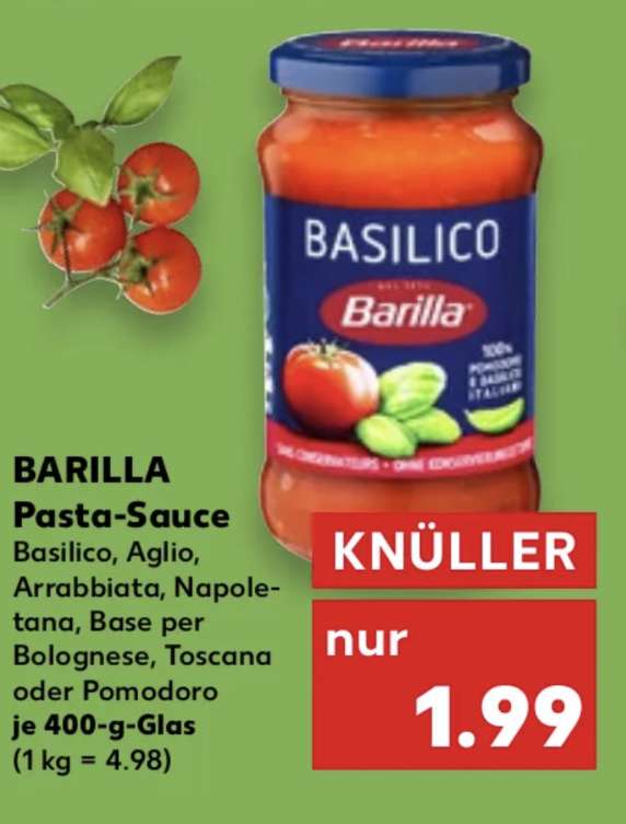 Barilla Pasta-Sauce 0,99 cent versch. Sorten Kaufland Gutschein geht bis 31.12.2024
