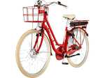 Fischer E-Bike City, CITA Retro 2.0 Elektrofahrrad für Damen und Herren, RH 48 cm, Frontmotor 32 Nm, 36 V Akku, rot glänzend, 28 Zoll