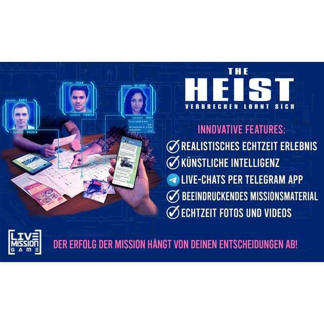 Krimi-Spielebox: The Heist – Verbrechen lohnt sich / BESTPREIS / EXIT Spiel / Gesellschaftsspiel / Pegasus / Thalia KultClub / bgg 7.3
