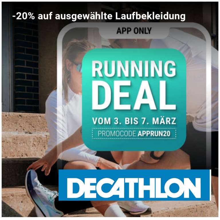 Decathlon App: 20% Rabatt auf ausgewählte Laufbekleidung, (90 Produkte verfügbar, Kalenji, Kiprun etc.)