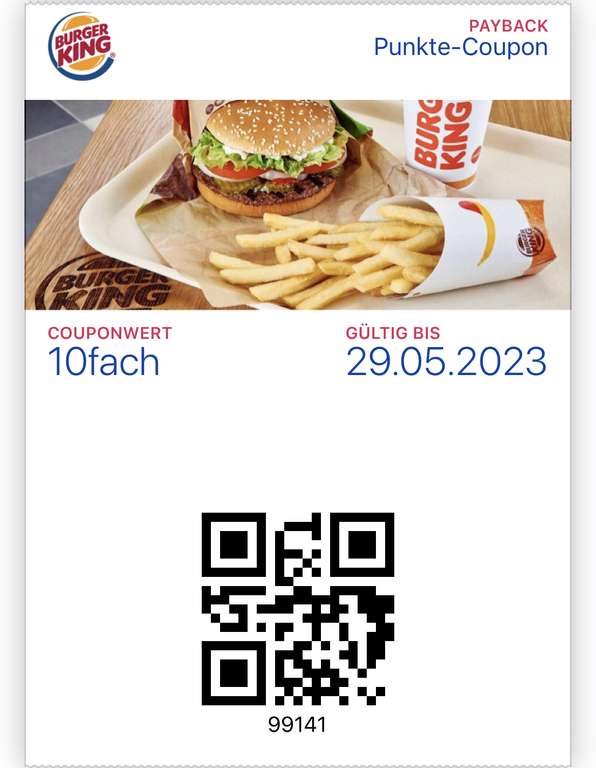 [Payback] 2x 10fach Punkte für Burger King ab 2€ Einkaufswert | gültig bis zum 29.05.23