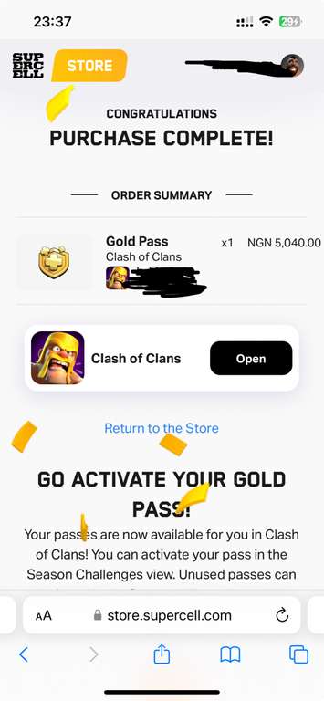 [Clash of Clans] Goldpass über Nigeria für 3,24€ (Mit Mastercard Wechselkurs)