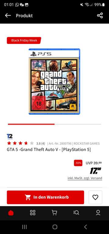 GTA 5 - Grand Theft Auto V - PS4/PS5/XBOX ONE/XBOX SERIES X bei Media Markt und Saturn für 17,99 ABHOLPREIS /nun auch bei Otto.de