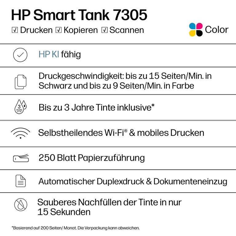 Auto Doc Tank HP Smart Tank 7305 Tintentankdrucker mit Duplex & ADF – 168,89 ...