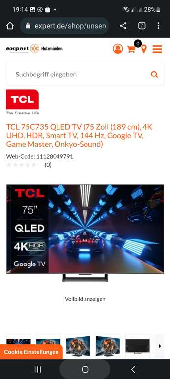 TCL 75C735 QLED TV 144 Hertz Dolby Atmos, Dolby Vision und HDR 10+
