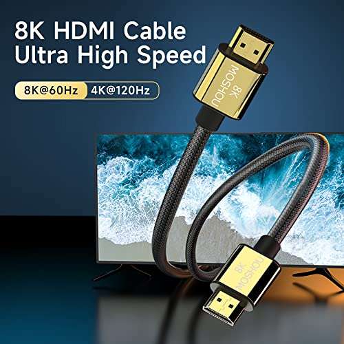 MOSHOU-HDMI 2.1 Kabel(5m)/8K@60HZ 4K@120HZ/UHD HDR 10+ Dolby Vision Dynamic 3D eARC HDCP 2.2 CEC Ultra High Speed mit Ethernet