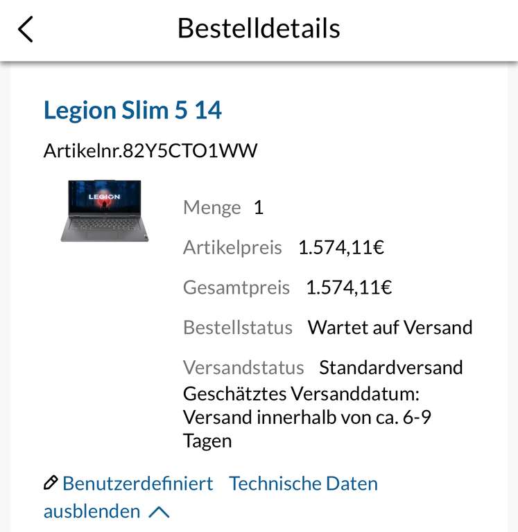 Lenovo Legion Slim 5 14“ OLED - 1 TB, 32 GB, RTX 4060 - Ohne Windows
