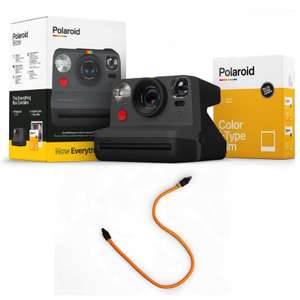 Polaroid Now Everything Box (Sofortbildkamera in schwarz & Doppelpack i-Type Farbfilm mit 16 Bildern) + Polaroid Kameragurt in orange