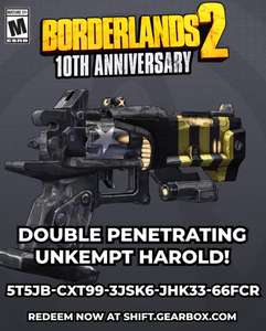 [PC, Xbox, Playstation, Nintendo, Stadia] Borderlands 2 10-Year Anniversary Rewards - Double Penetrating Unkempt Harold lvl 80 OP 10