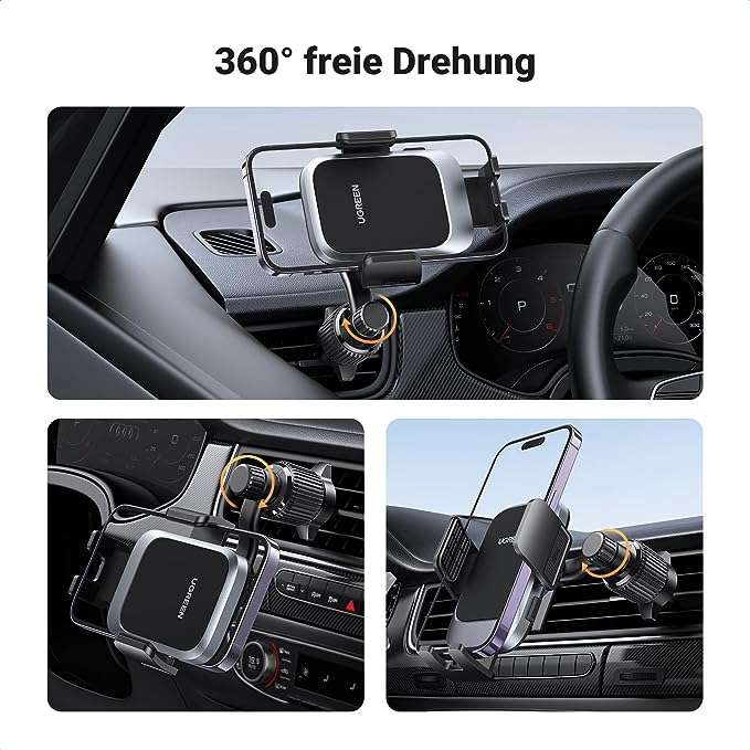 [Prime] Ugreen 25320 Auto-Handyhalterung | Befestigung mit Metallhaken in der Lüftung | für Smartphones mit 4.7" - 7.2" | 360° Dreharm