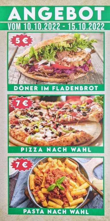 Angebot Döner 5 Euro / und 7 Euro Steinoffen Pizza vom 10.10 bis 15.10 in Karlsruhe