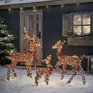Lights4fun Braune Harewood Rentier Familie LED Rentiere mit Timer Weihnachtsbeleuchtung für außen und innen Weihnachtsfiguren