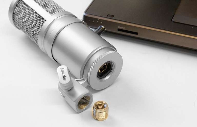 Superlux E205U USB-Mikrofon (Großmembran-Kondensator, Superniere, 16bit/48kHz, 3.5mm-Direktmonitoring, inkl. Stativ)