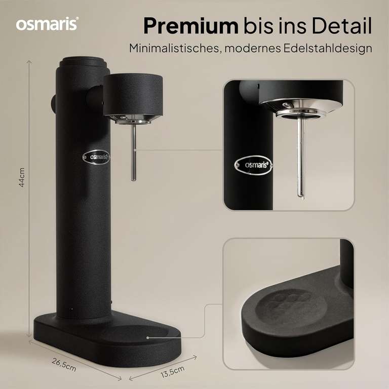 Osmaris Sparkle one, Edelstahl-Wassersprudler mit Flaschen – pulverbeschichtet, spülmaschinenfest at merchant
