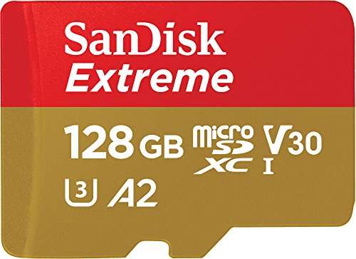 SanDisk Extreme microSDXC UHS-I Speicherkarte 128 GB für Actioncams und Drohnen + Adapter bis zu 190 MB/s, A2, Class 10, U3, V30 (Prime)
