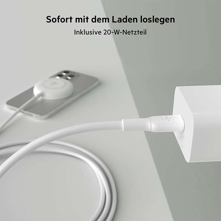 Belkin MagSafe Magnetisches Kabelloses Ladegerät 2m inklusive fastcharger Netzteil 20w usb-c - Prime