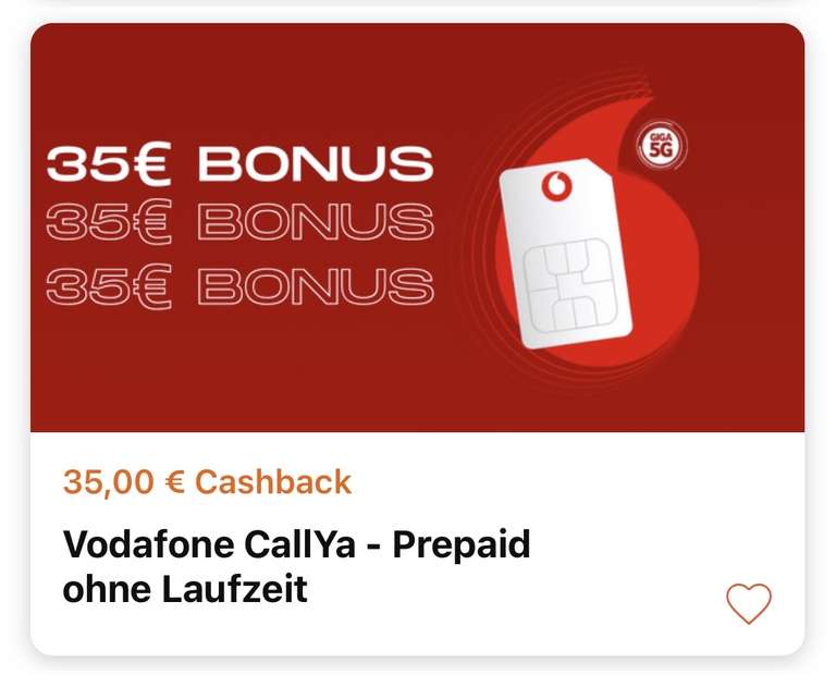 [Reebate] Vodafone Callya 35 € Cashback und 60€ Bonusguthaben