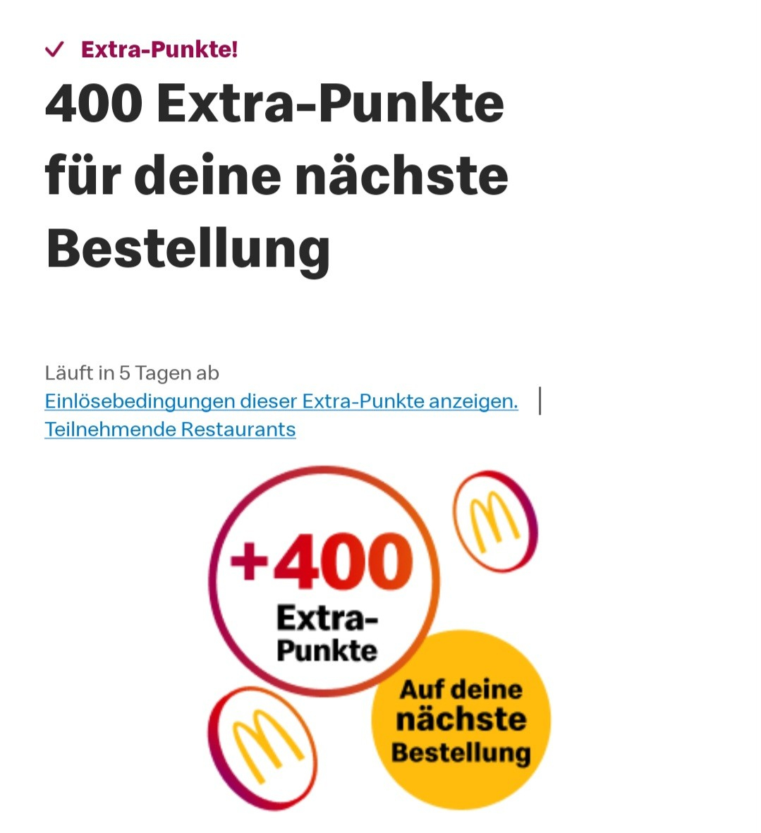 400 Punkte Extra bei McDonald's Bestellung (evtl. personalisiert)