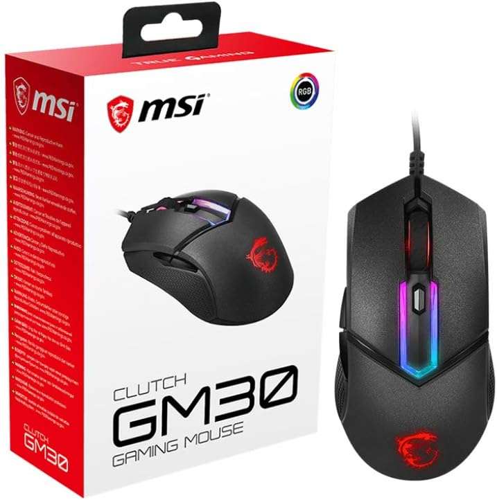 [Prime] MSI Clutch GM30 Gaming Maus (kabelgebunden, PAW-3327 Sensor, 400 - 6200 DPI, 6 Tasten, schwarz, RGB Streifen)