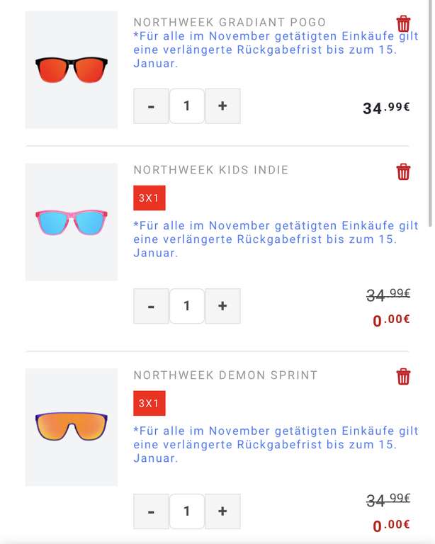 Hawkers Sonnenbrillen 3 für 1 + kostenloser Versand