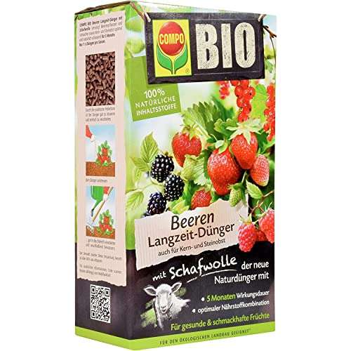 [Amazon Prime] COMPO BIO Beeren Langzeit-Dünger für alle Beerenpflanzen, Kernobst und Steinobst, 5 Monate Langzeitwirkung, 2 kg