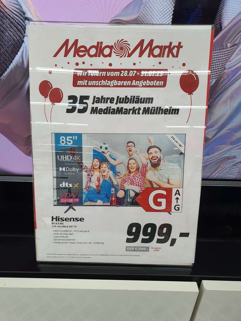 LOKAL: 35 Jahre Media Markt Mülheim - HISENSE 85 A6 BG 216 cm Ultra HD TV