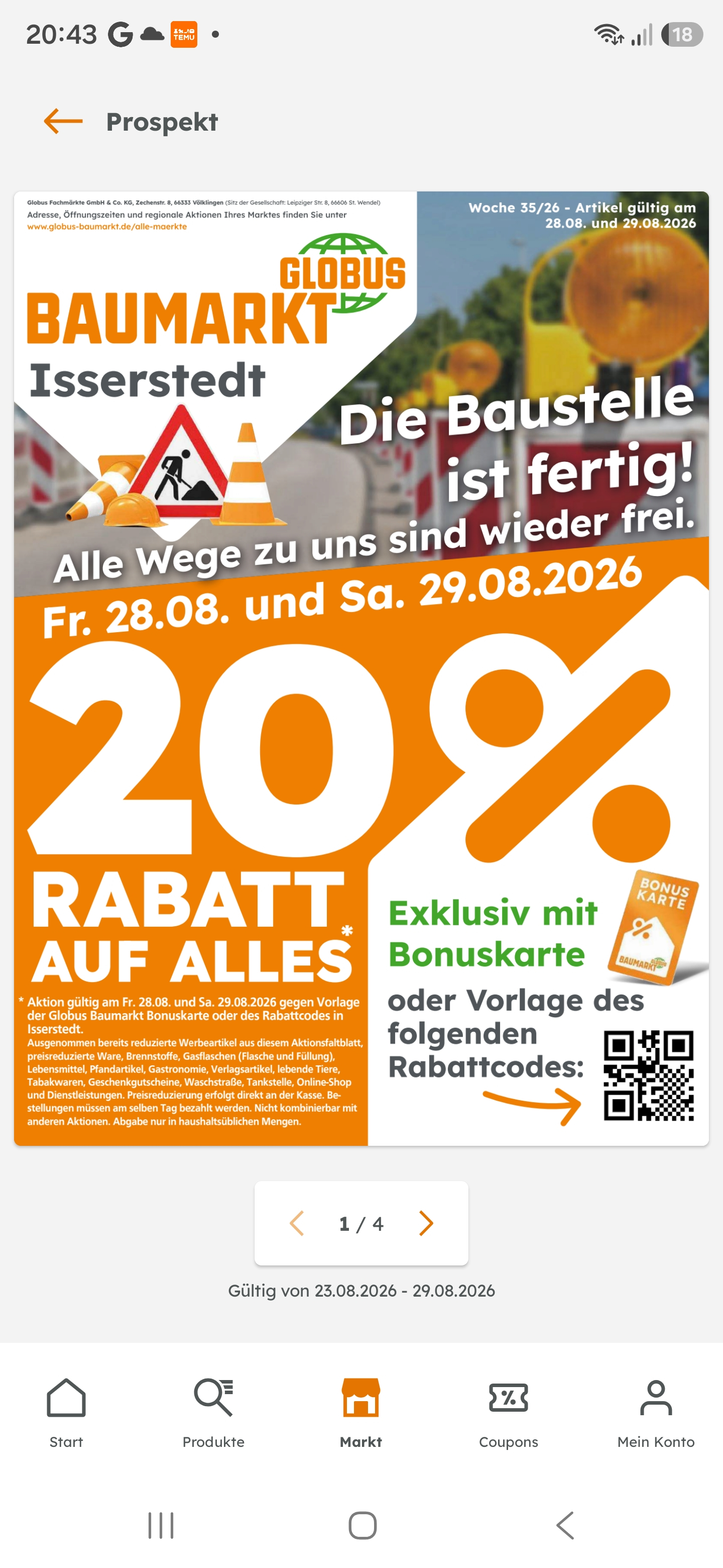 20% auf "alles" im Globus-Baumarkt Jena-Isserstedt