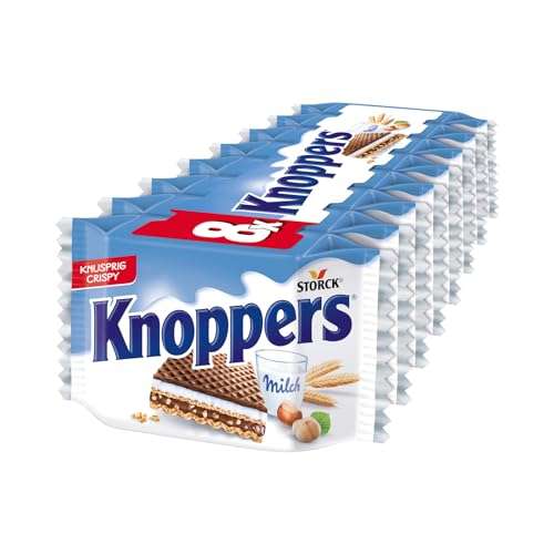Knoppers – 200g (8 x 25g) – Gefüllte Waffelschnitte mit Milchcreme und Nougatcremefüllung (Prime)
