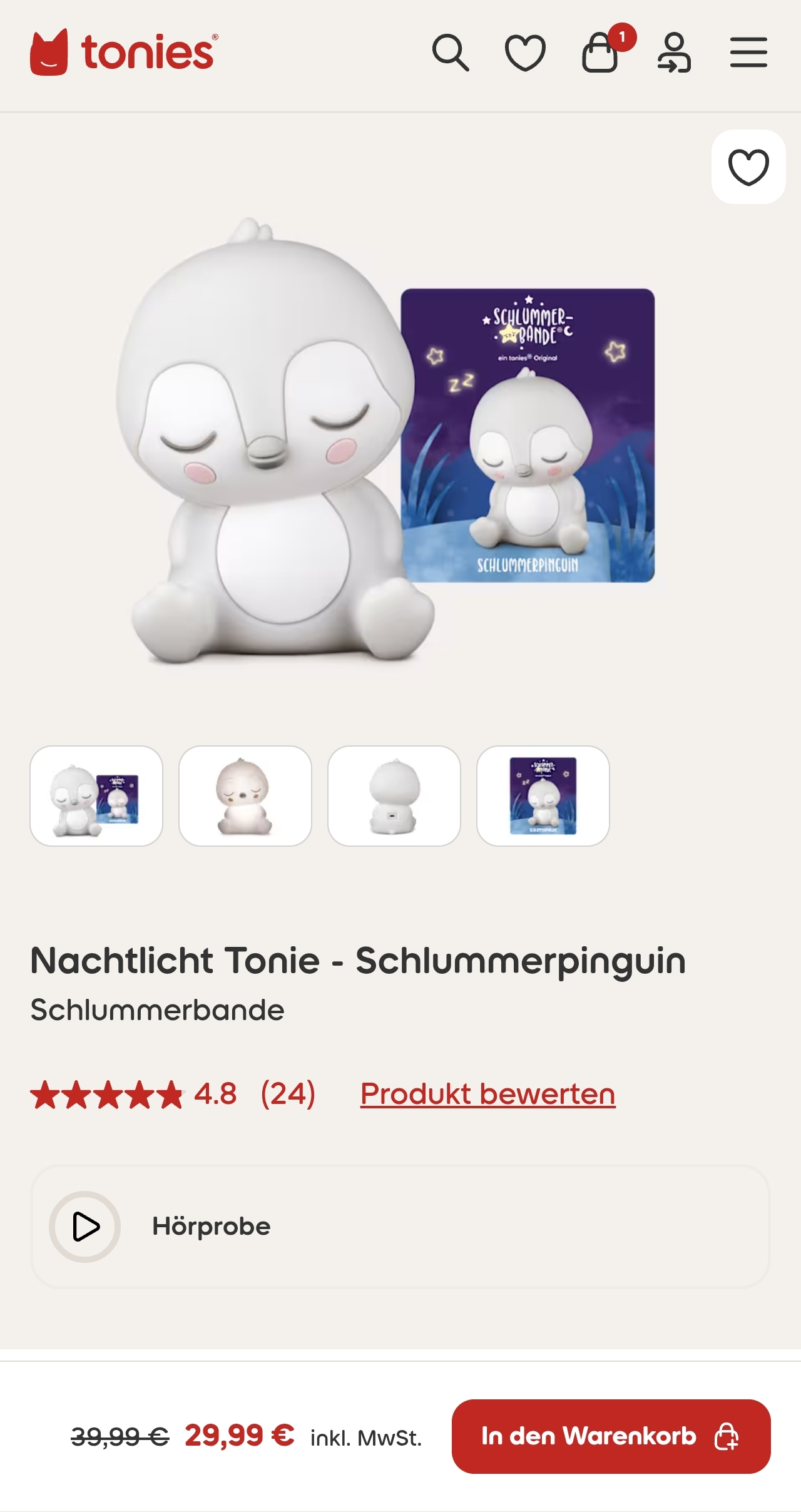 Nachtlicht Tonie - Schlummerpinguin und weitere (CB), bei Kauf mit Kreativ Tonie für 6,40€ ohne VSK