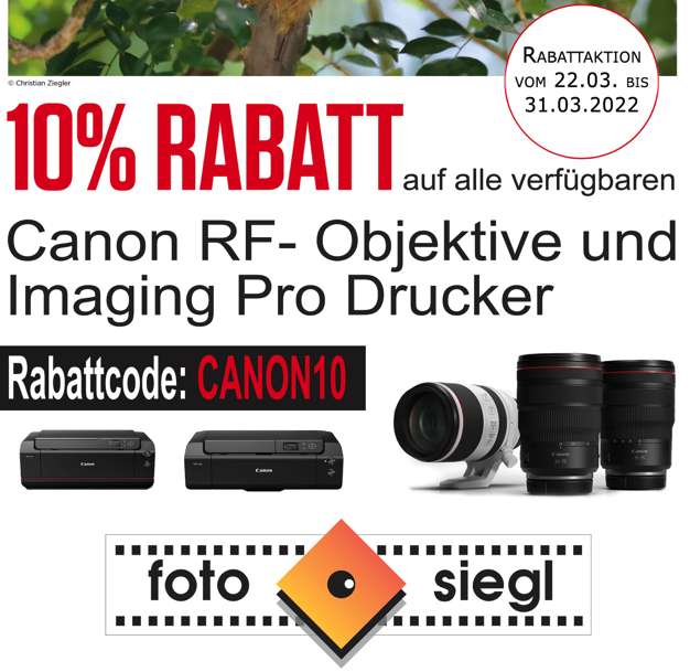10% auf Canon RF-Objective z.B. Canon RF100-400mm F5.6-8 IS USM