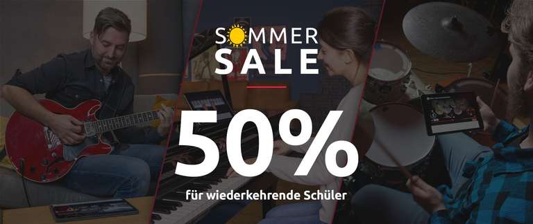 music2me bis Sonntag 50% Rabatt auf Jahresabo - Klavierkurs, Gitarrenkurs, Schlagzeugkurs
