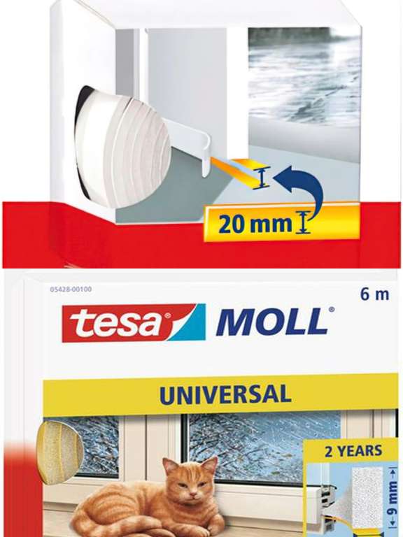 tesa moll UNIVERSAL Door-to-floor Foam 1 m x 38 mm 4,99€/ tesamoll Universal Schaumstoffdichtung, selbstklebend - Weiß - 6 m 3,79€ (Prime)