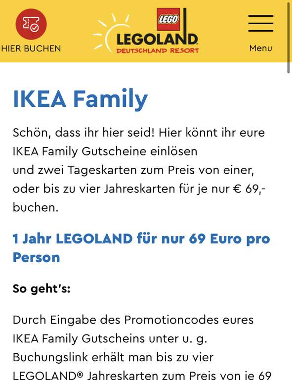 [Ikea Ulm] Jahresticket Legoland und Tageskarten